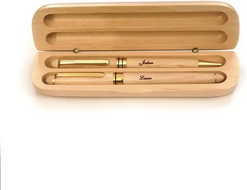 Vista 2 de Estuche de madera de arce personalizado y dos bolígrafos para el día de San Valentín