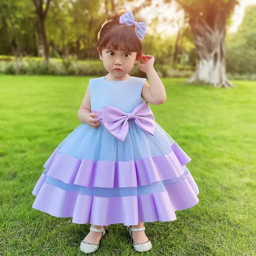 Vista 2 de 3M-6T Vestido de Concurso con Volantes de Encaje sin Espalda para Bebé Niña Vestido Tutú para Niña Pequeña Vestidos de Fiesta de Tul con Flores