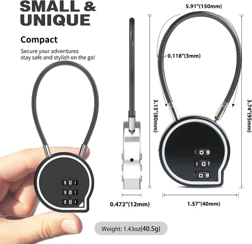 Vista 2 de Cerradura de combinación pequeña para casillero, cerradura de cable con código, combinación de candado de cable, para equipaje, maleta, casquillo