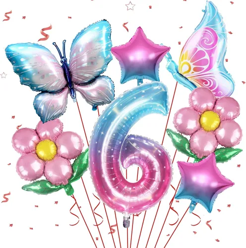 Vista 12 de Sowide Globo de mariposa para decoraciones de tercer cumpleaños, globos de mariposa, globos de mariposa rosa degradada, globo de Mylar