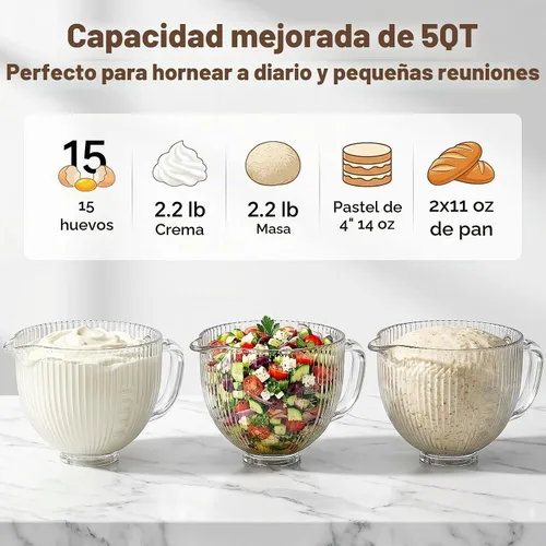 Vista 6 de HOZODO Tazón mezclador de vidrio para batidoras KitchenAid de 4.5 y 5