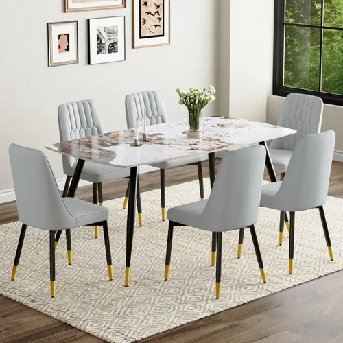 Vista 83 de Juego de 4 mesas de comedor negras para mesa de comedor de 4,50 pulgadas para 4, sillas de cocina de piedra sinterizada, fácil de montar, adecuado