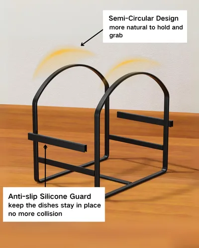 Vista 4 de LINFIDITE Paquete de 2 soportes organizadores de platos de cocina para gabinete, ahorrador de espacio, estante de almacenamiento de platos Negro