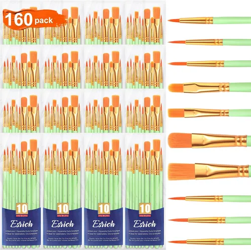Vista 10 de Juego de pinceles de pintura ESRICH, 6 paquetes de 60 unidades, cerdas de pelo de nailon para pintura acrílica, pinceles de artista para pintura