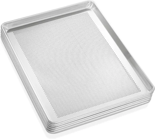Vista 4 de GRIDMANN Bandeja para hornear de aluminio perforado de grado comercial de 18 x 26 pulgadas, bandeja para hornear de tamaño completo, 6 bandejas