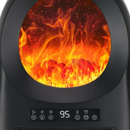 Vista 6 de Uthfy - Calentadores de ambiente para uso en interiores, 24 pulgadas, calentador de habitación portátil con llama 3D, 1500 W, calentador de cerámica