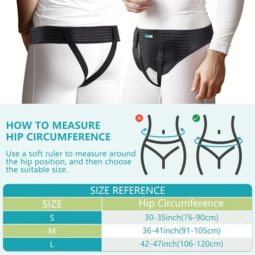 Vista 8 de Cinturones de hernia para hombres, braguero de soporte de hernia para aliviar el dolor de ingle, cinturón de apoyo inguinal ajustable para hernia