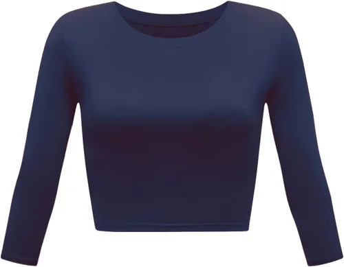 Vista 14 de Camiseta corta para mujer, cuello redondo, manga 3/4, casual, Y2K, linda camiseta corta para yoga