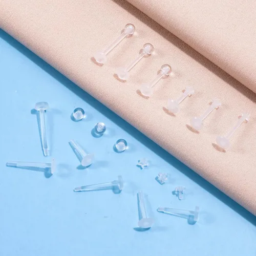 Vista 4 de SmallCat Retenedor de piercing transparente para mujeres y hombres, retenedor de anillos de labios de plástico transparente, retenedores de nariz