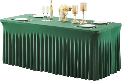 Vista 9 de Paquete de 1 manteles azul bebé para mesas rectangulares de 4 pies, cubiertas de mesa de spandex elástico de una pieza resistentes a las arrugas