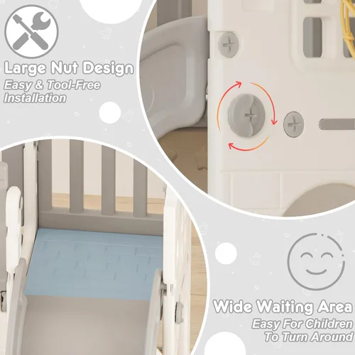 Vista 5 de YUFU Juego de toboganes 8 en 1 para niños pequeños, juego para interiores y Beige Gris