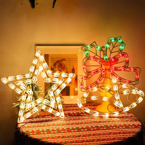 Vista 5 de Paquete de 2 Luces de Ventana de Navidad Iluminadas, Luces de Silueta de Ventana de Navidad, Lámpara de Señal de Doble Cara para Decoración de Pared