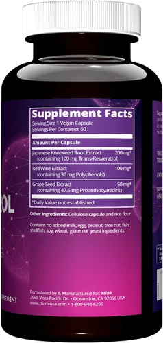 Vista 2 de MRM Nutrition Resveratrol 100mg - Para mujeres y hombres - Suplemento antioxidante natural Trans-Resveratrol para la salud celular, apoyo al