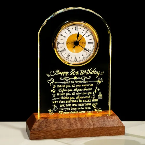 Vista 18 de Arikyrist Regalos de cumpleaños número 100 para mujeres, hombres y amigos, reloj de cumpleaños de cristal con base de luz Glass 100th Birthday