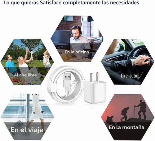 Vista 7 de Cargador para iPhone Apple, [Certificado Apple MFi] Paquete de 2 cables Lightning de carga rápida de 1 metro, cable de carga USB de pared, adaptador