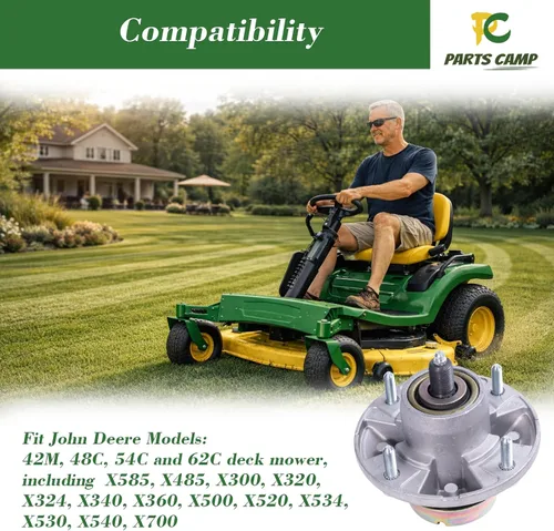 Vista 6 de Parts Camp Paquete de 3 montajes de husillo de plataforma de cortacésped AM144377 para John Deere X500 X300 Z425 LT133, reemplazo AM135349 AM131680