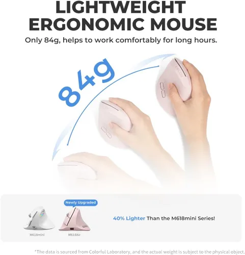 Vista 3 de DELUX Mouse vertical ergonómico inalámbrico para manos pequeñas, mouse vertical recargable, ligero, 4000 DPI, 6 botones, 2.4 G+BT5.2 modo dual
