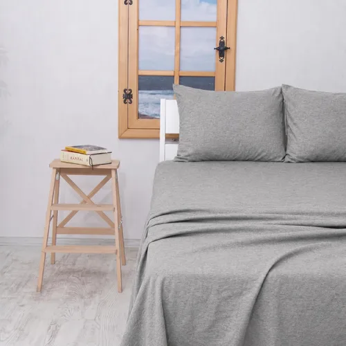 Vista 15 de Juego de sábanas de cama 100% algodón con bolsillo profundo - Tejido jersey de camiseta - Extra suave - Fácil ajuste - Juego de 4 piezas con fundas