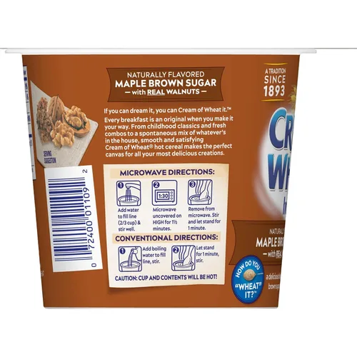 Vista 4 de Cream of Wheat Tazas instantáneas de cereales calientes para llevar, nuez de azúcar morena de arce, 2.29 onzas