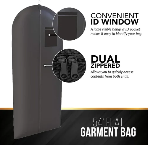 Vista 3 de Paquete de 3 bolsas de viaje para trajes, vestidos y vestidos, color negro, 54 x 24 pulgadas, ventana grande