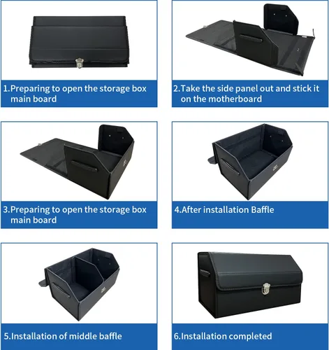 Vista 6 de Organizador de maletero Wuatow para coche, organizador de maletero para SUV y sedán, con tapa, multifuncional, caja de almacenamiento de carga Negro