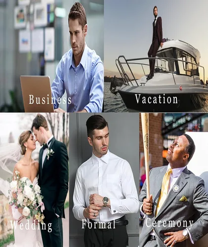 Vista 6 de GEEK LIGHTING Mens Dress Shirts Long Sleeve Regular Fit Banded Collar Business Casual Button Down Shirts