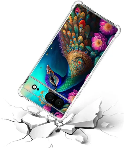 Vista 2 de Pixel 7 - Funda protectora de poliuretano termoplástico resistente a los arañazos y a prueba de golpes con diseño de mandala de pavo real colorido