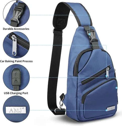 Vista 3 de AMJ Bolso bandolera para hombres y mujeres, mochila de hombro casual, mochila de pecho para senderismo y viajes