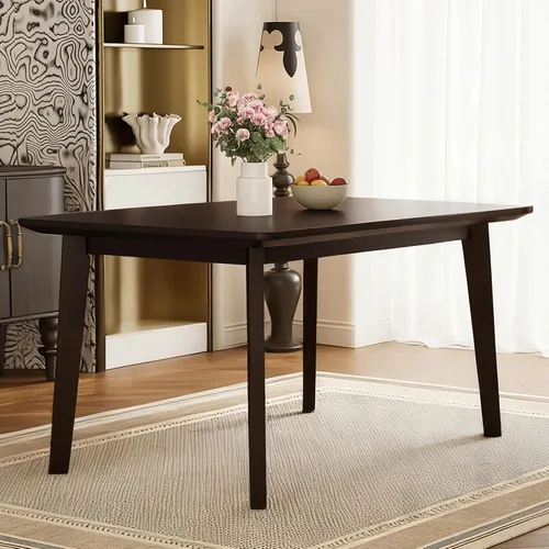 Vista 6 de Mesa de comedor de madera de 5 piezas y 4 sillas tapizadas, mesa rectangular con sillas, asiento y respaldo acolchados de lino para comedor, cocina