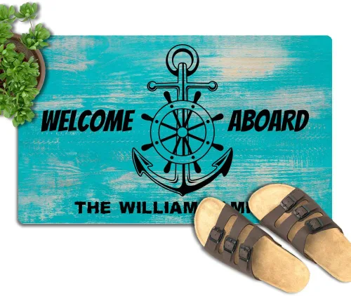 Vista 3 de Tapete para puerta de 23.6 x 15.7 pulgadas, tapete de bienvenida con nombre de la familia, tapete personalizado personalizado de bajo perfil