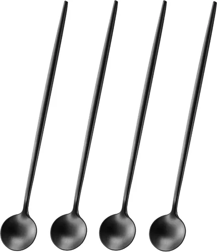 Vista 16 de 5.1 Pulgadas Cuchara de Té Satinada Negra SS18/10, Juego de 4 Mini Cucharas de Café de Acero Inoxidable, Cuchara de Té Pequeña, Cucharas Demitasse