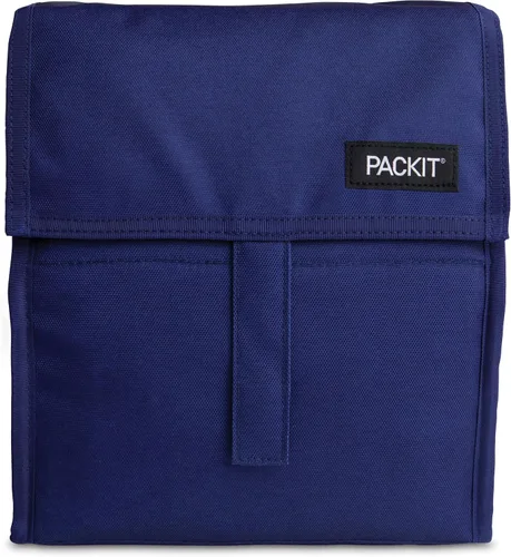 Vista 27 de PackIt Freezable Lunch Bag, Almond Paquetes de hielo integrados, tecnología EcoFreeze+, cierre de cremallera y pliegue, mango de hebilla de Almendra