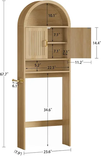 Vista 3 de TEENFON Arched Over The Toilet Storage Cabinet, Bathroom Storage Cabinet