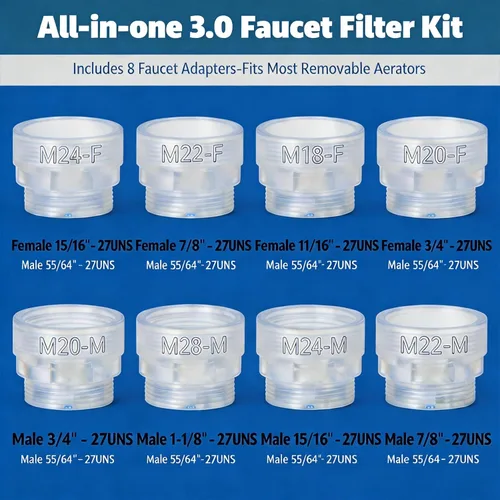 Vista 7 de Filtro de agua para fregadero de baño de larga duración. Elimina el 99% del cloro y metales pesados. Suavizante de agua dura. Purificador