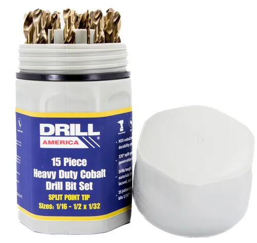 Vista 11 de Drill America Juego de 5 brocas de cobalto (1/4", 5/16", 3/8", 7/16", 1/2"), serie D/ACOJ, POUD/ACOJ