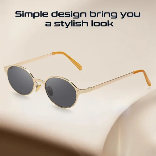 Vista 5 de Lentes de sol ovalados de moda para mujer, marco dorado pequeño, diseño de moda, con protección UV400