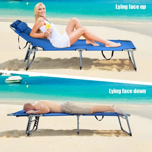 Vista 4 de COSTWAY Tumbona plegable ajustable para patio, playa, camping, reclinable, para tomar el sol, color azul