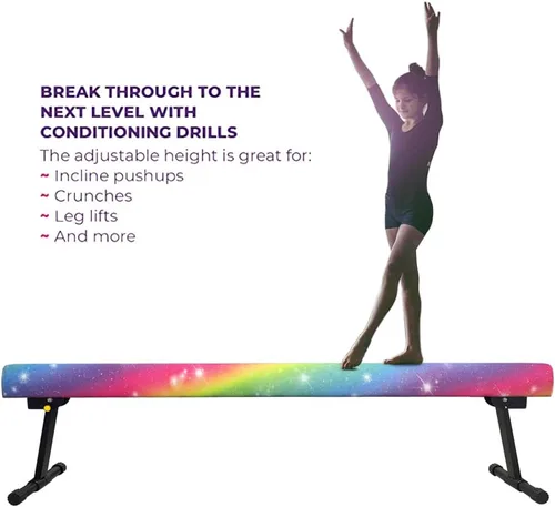 Vista 6 de Viga de equilibrio ultrasimple ajustable y plegable de 6 pies, equipo de gimnasia de suela sintética de piso alto y bajo, sin necesidad de Starlight