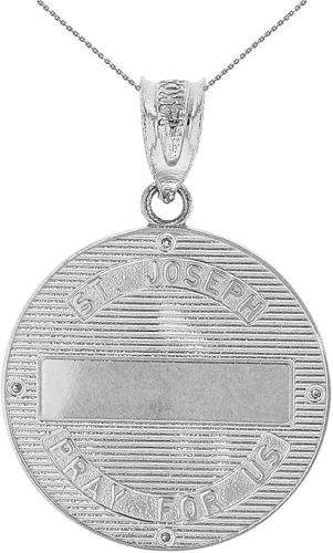 Vista 2 de Saint Collection - Collar redondo con medalla de San José de plata de ley 925 (1.5in)