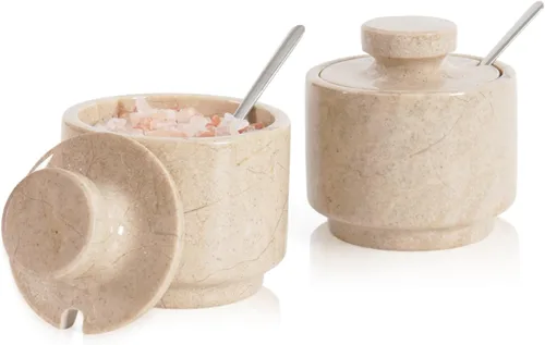 Vista 11 de MARBLOUS KRAFTS Salero de Mármol con Tapa y Cuchara 3" Caja de Sal Navideña Escamosa Cebra Negra para Regalo, Juego Pequeño Moderno de 2