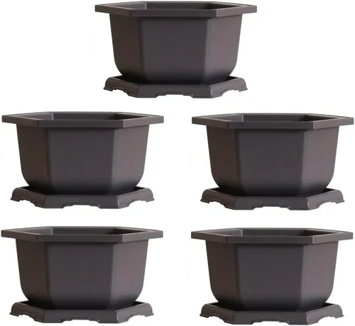 Vista 2 de CZ Grain Olla hexagonal grande para bonsái y bandeja de goteo, contenedor de 11 pulgadas con bandeja (1 maceta)