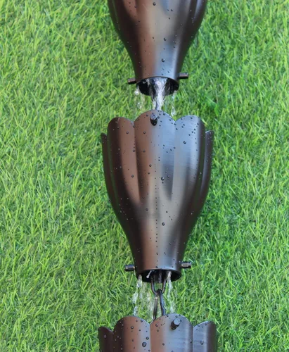 Vista 5 de KAM Inicio Cadena de lluvia de aluminio XL chapado en negro de 8.5 pies (negro) 8.5 pies con adaptador de canalón de perno de latón para instalación