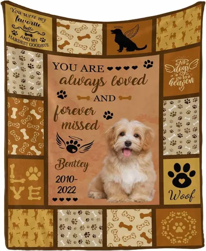 Vista 6 de InterestPrint Manta de perro personalizada en memoria amorosa de la pérdida con imágenes y nombre, regalo personalizado de recuerdo de condolencias