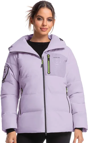 Vista 9 de Chaqueta aislante para mujer, resistente al viento, impermeable, con capucha, para esquí, snowboard, con múltiples bolsillos