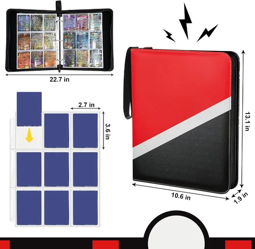 Vista 2 de PREZA Carpeta de tarjetas coleccionables – Carpeta de tarjetas de 9 bolsillos – Se adapta a 900 tarjetas – Carpeta de transporte de libros