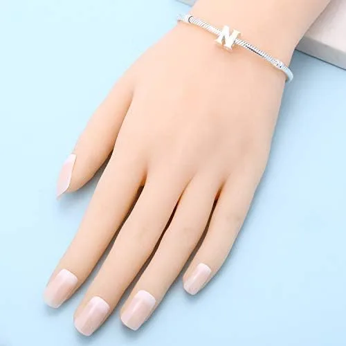 Vista 5 de Dijes del alfabeto para pulseras Pandora de plata de ley 925, letra inicial A-Z, cuentas del alfabeto para mujeres y niñas