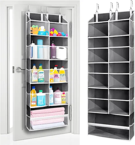 Vista 25 de ULG Organizador para colgar sobre la puerta, 5 niveles extra grande con 10 bolsillos de malla, capacidad de 100 libras, organizador de puerta Beige