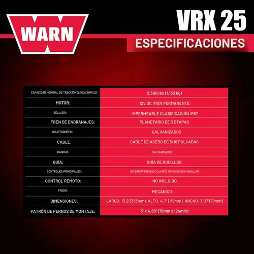 Vista 5 de WARN VRX 25 Powersport Winch 12V - 2,500 lb Clasificación, cuerda de acero, para ATV/UTV
