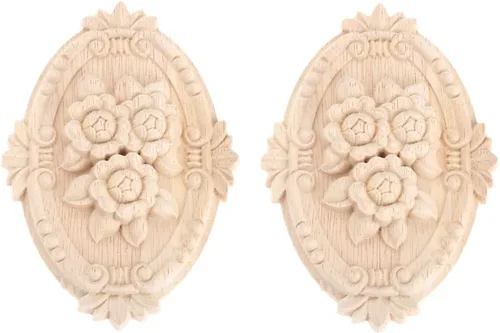 Vista 9 de Apliques de madera, adornos decorativos de madera, adornos tallados en rosas para muebles, calcomanías ovaladas de talla central para puerta 1