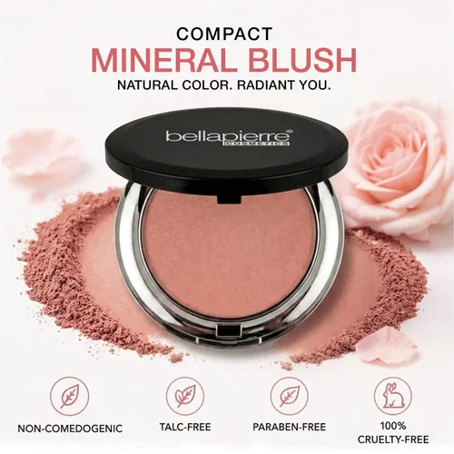 Vista 2 de bellapierre Rubor mineral compacto Brillo cálido rocío No tóxico y libre de parabenos Adecuado para todo tipo de piel Estuche compacto